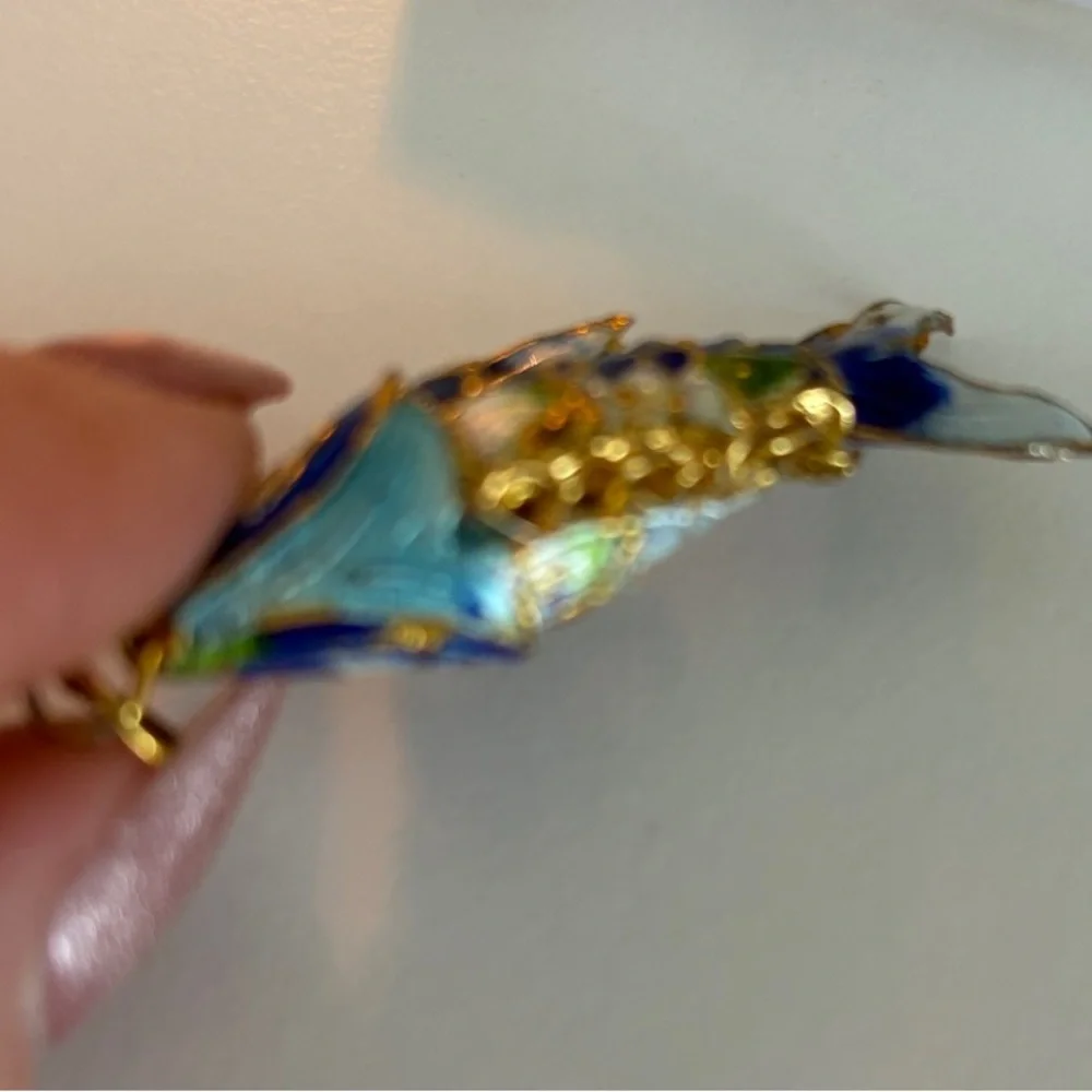 Vintage Cloisonné Blue and Gold Enamel Fish Pendant